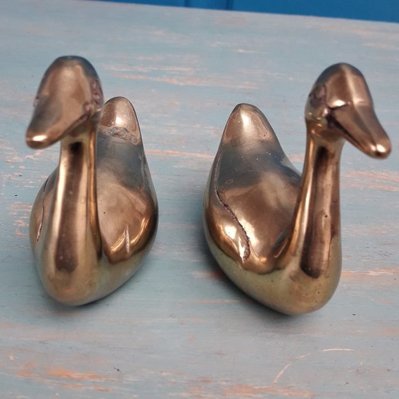 Brass Ducks Geese Set of 2 Vintage Figurine Birds Animals MCM Mid Century Gold - Picture 15 of 16